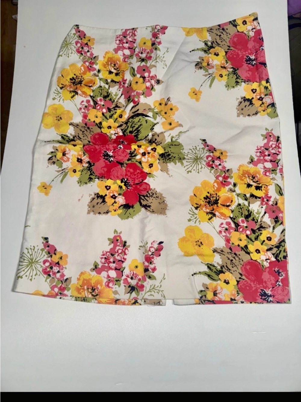 Charter Club Floral White Pencil Skirt with Yellow & Pink Blooms